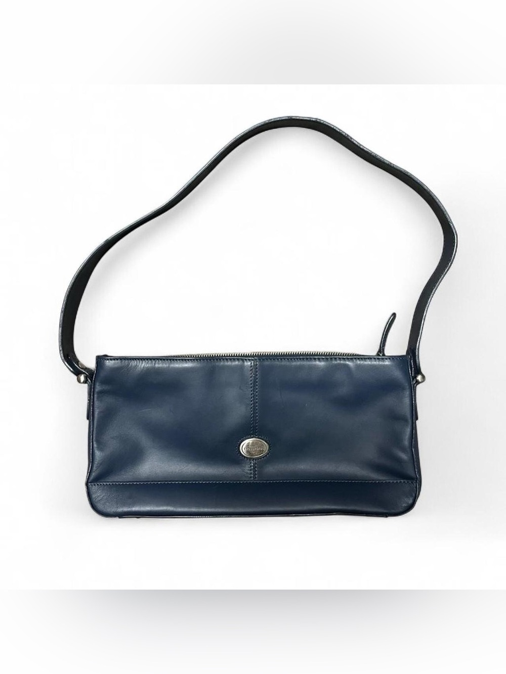 Vintage Crossroads Navy Leather Boxy Shoulder Bag